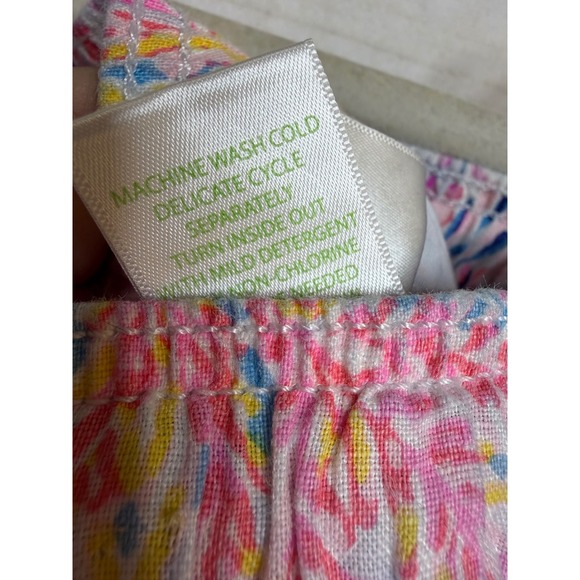 Lilly Pulitzer Coral Print 100% Linen Beach Pants Womens Medium Drawstring - Picture 7 of 8